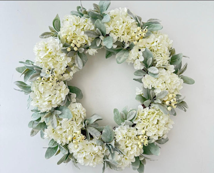 Floor Sample | Faux Hydrangea Front Door Wreath, Elegant Floral Home Decor