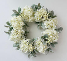 Load image into Gallery viewer, Floor Sample | Faux Hydrangea Front Door Wreath, Elegant Floral Home Decor
