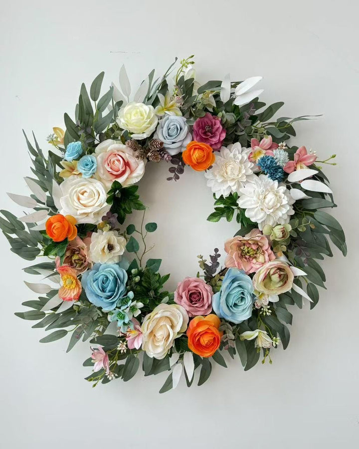 24" Faux Floral Wreath, Elegant Front Door Decor