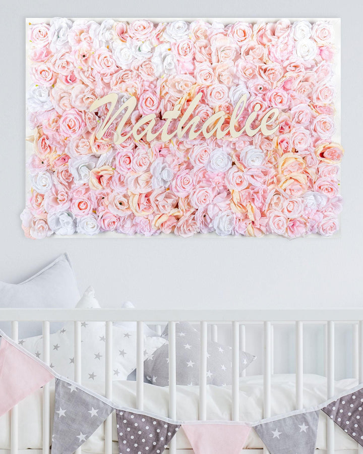 Handmade Flower Wall Decor with Name Sign - Baby Girl Nursery Art (28"x40")