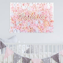 Load image into Gallery viewer, Handmade Flower Wall Decor with Custom Name Sign - Baby Girl Nursery Art (23"x28")
