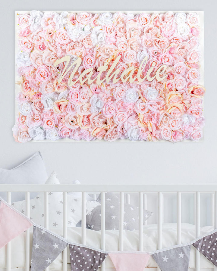 Handmade Flower Wall Decor with Custom Name Sign - Baby Girl Nursery Art (23"x28")