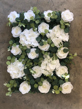 Load image into Gallery viewer, Ivory White Rose Flower Wall Panel - Eucalyptus Greenery Backdrop
