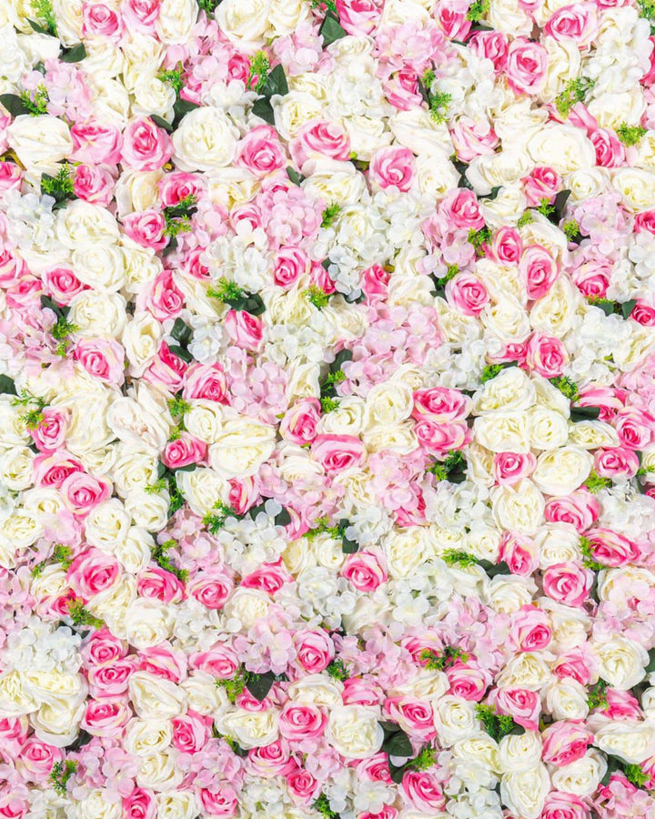 Ivory Pink Rose Flower Wall Panel, 3D Silk Floral Backdrop (16x24 inches)