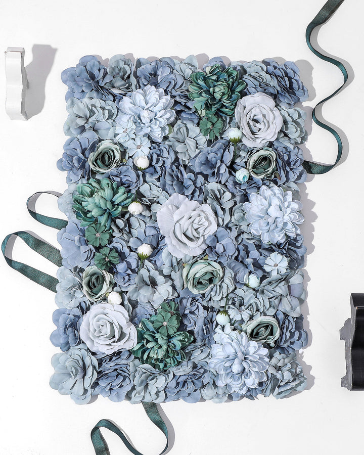 Dusty Blue Floral Wall Panel, 3D Silk Flower Backdrop, Event Decor