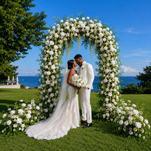 Load image into Gallery viewer, Wedding Arch Backdrop [Evergreen Pearl White Floral Arch Set] for Ceremony, Photo Booth
