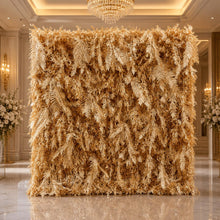 Load image into Gallery viewer, Golden Rime Flower Wall Backdrop, Roll Up Roll Up Floral Wall Earthy Metallic Fabric Cloth | 50% Return Refund Option
