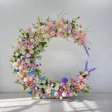 Load image into Gallery viewer, Wedding Arch Backdrop [Moonlit Garden Pastel Floral Crescent Arch Frame] for Ceremony, Photo Booth , 6x6 ft
