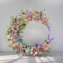 Load image into Gallery viewer, Wedding Arch Backdrop [Moonlit Garden Pastel Floral Crescent Arch Frame] for Ceremony, Photo Booth , 6x6 ft
