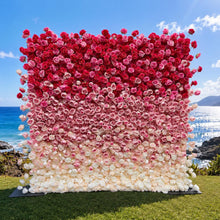Load image into Gallery viewer, Flower Wall Backdrop [Raspberry Blush Ombre Rose Dual-Sided Roll-Up Fabric Panel] for Ceremony &amp; Photo Booth
