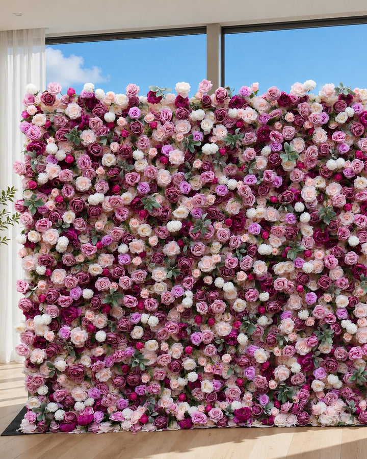 Lilac Wedding Flower Wall Backdrop, Roll-Up Floral Wall Fabric for Ceremony Photo Booth | 50% Return Refund Option N8822