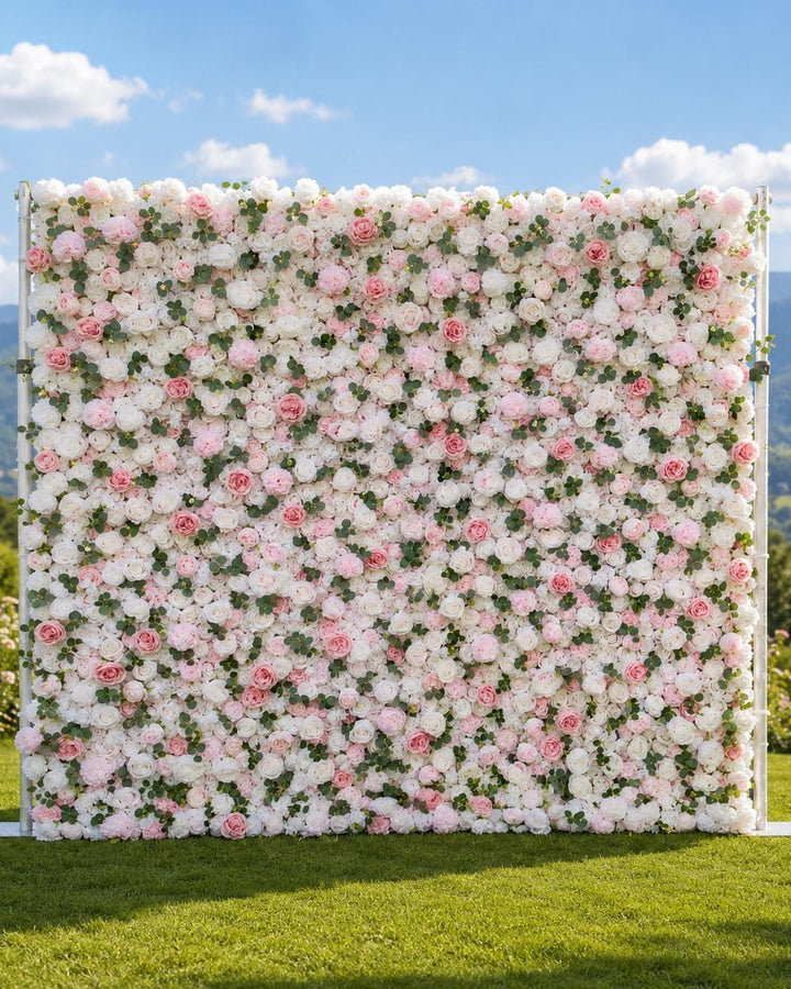 Blush Meadow Wedding Flower Wall Backdrop, Roll Up Floral Wall for Ceremony Photo Booth | 50% Return Refund Option
