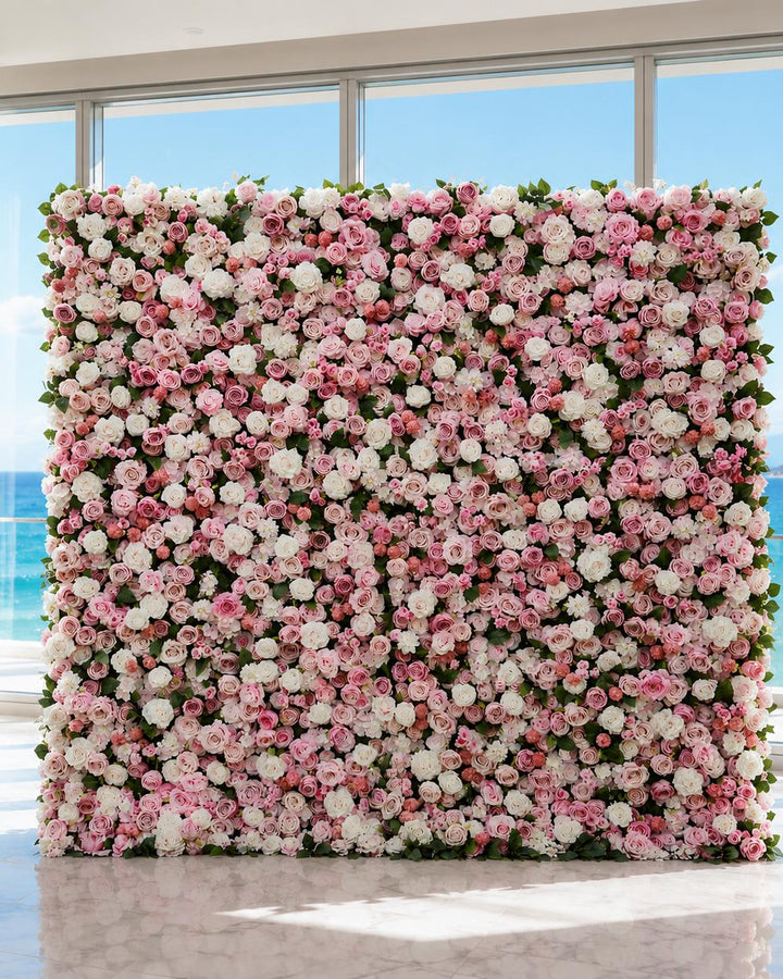 Wedding Flower Wall Backdrop, Bridal Artificial Floral Wall Roll Up for Ceremony Photo Booth | 50% Return Refund Option N8812