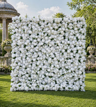 Load image into Gallery viewer, 3D Wedding White Flower Wall Backdrop,Roll Up Fabric Floral Wall for Ceremony Photo Booth | 50% Return Refund Option
