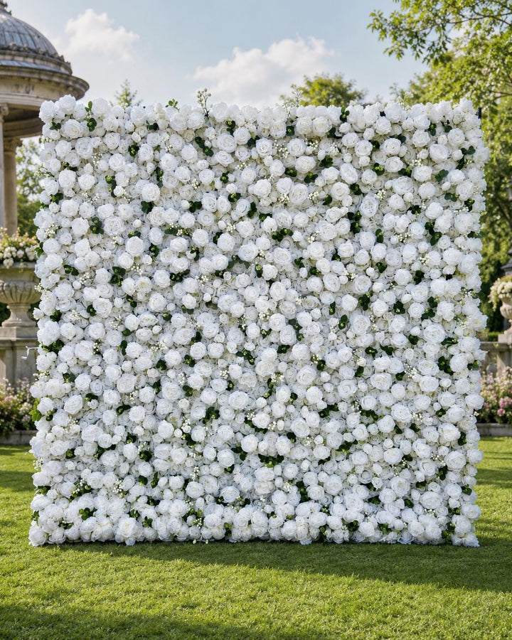 3D Wedding White Flower Wall Backdrop,Roll Up Fabric Floral Wall for Ceremony Photo Booth | 50% Return Refund Option