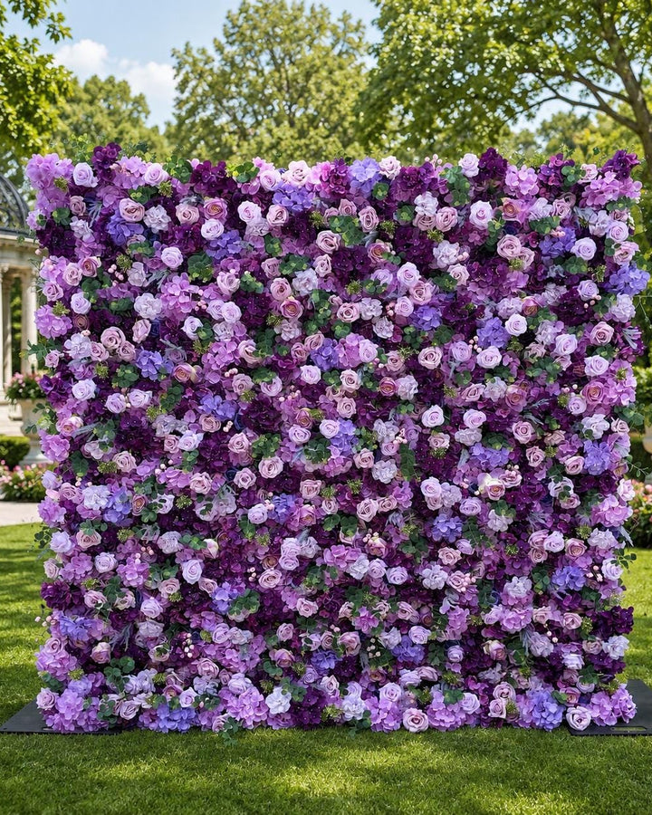 Periwinkle Purple Wedding Flower Wall Roll-Up Fabric Floral Wall for Ceremony & Photo Booth | 50% Return Refund Option