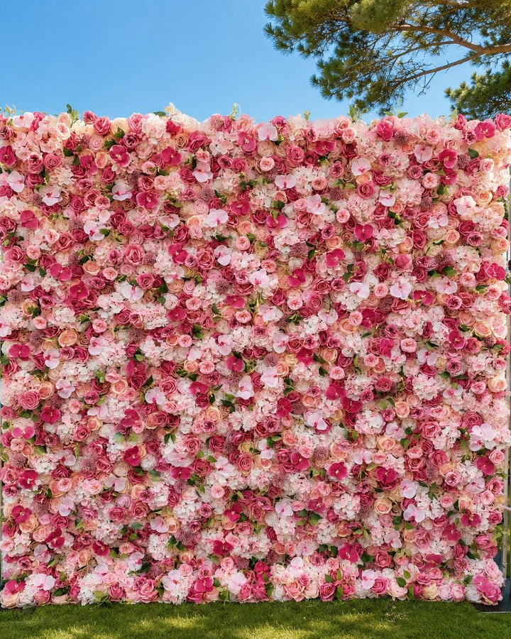 3D Pink Wedding Flower Wall Backdrop, Roll-Up Fabric Floral Wall for Ceremony Photo Booth | 50% Return Refund Option