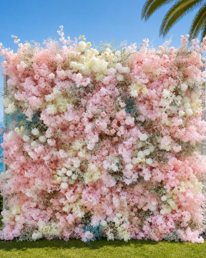 Coral Flower Wall Backdrop, Roll Up Fabric for Wedding Party | 50% Return Refund Option N8837