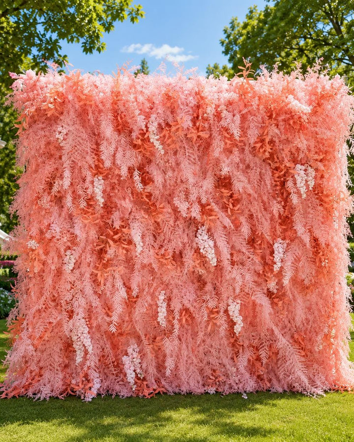 Pink Textured Wedding Flower Wall Backdrop, Floral Wall Fabric for Ceremony Photo Booth | 50% Return Refund Option
