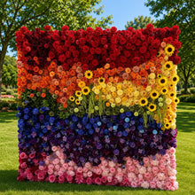 Load image into Gallery viewer, Rainbow Roll Up Fabric Floral Wall Backdrop - Wedding Ceremony Photo Booth | 50% Return Refund Option
