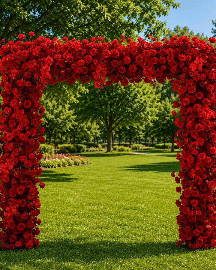 Red Rose Flower Fabric Arch 8x8 ft, Artificial Ceremony Flowers, Wedding Reception Decor, US Seller | 50% Return Refund Option