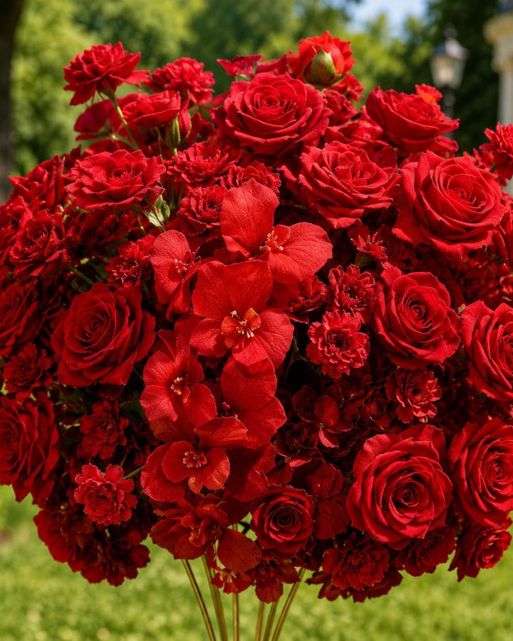 Red Rose Floral Centerpiece with Iron Stand