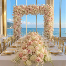 Load image into Gallery viewer, Wedding Arch Backdrop [Blush Pearl Rose Garden Arch Frame] for Ceremony, Photo Booth &amp; Floral Table Runner
