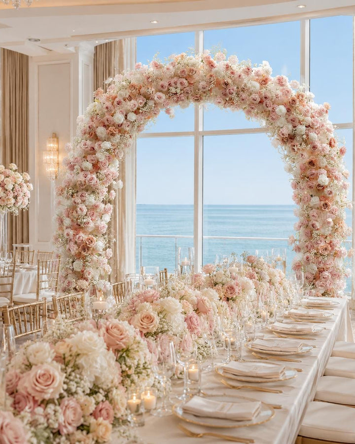 Elegant Wedding Arch Foam based Flower Arrangement Table Runner Ceremony Flowers |Reception Party Decor | Optional 50% Return Refund Program