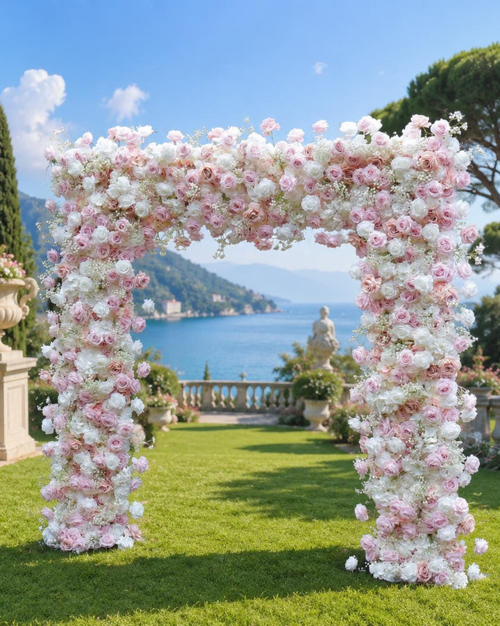 8x8ft Elegant Wedding Arch Fabric Flower Arrangement Ceremony Flowers | Reception Party  Stage Decor | Optional 50% Return Refund Program
