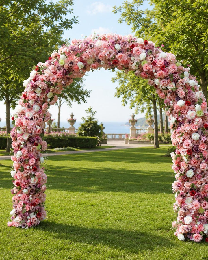 8x8ft Wedding Arch Foam Based Flower Arrangement, Floral Table Runner/ Flower Row for Ceremony Party Stage Decor | 50% Return Refund Option
