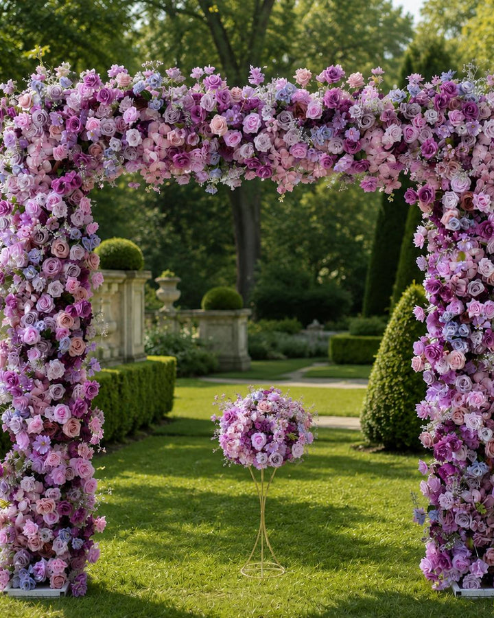 Purple Rose 8x8 ft Wedding Arch Foam Based Flower Arrangement/Floral Table Runner Artificial Floral Decor|Optional 50% Return Refund Program