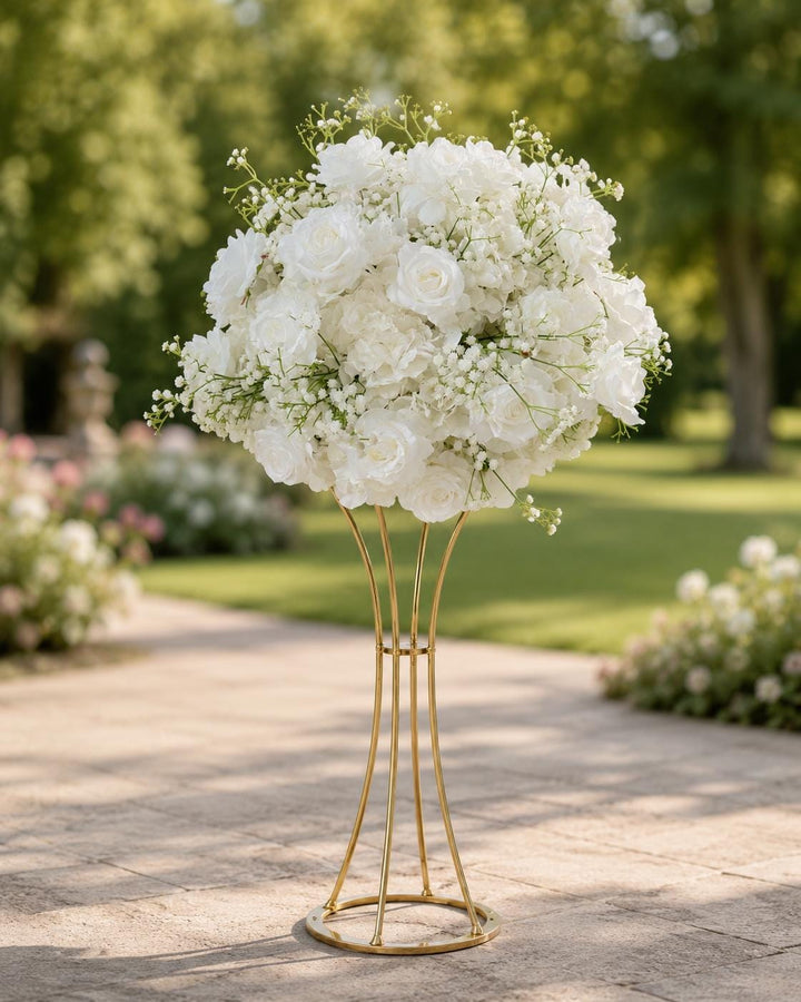 White Rose Baby's Breath Floral Centerpiece - 20"
