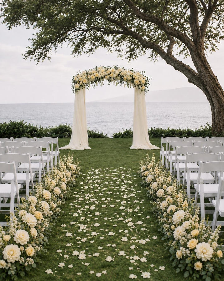 Made to Order Wedding Arch Flowers, Aisle Decor Chiffon Draping, Ceremony Backdrop | Midsummer Vow Collection
