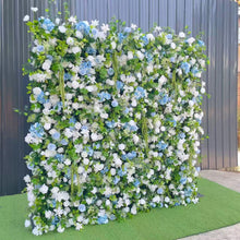 Load image into Gallery viewer, Blue Haven Flower Wall Backdrop, Wedding Photo Booth Fabric | 50% Return Refund Option
