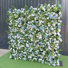 Load image into Gallery viewer, Blue Haven Flower Wall Backdrop, Wedding Photo Booth Fabric | 50% Return Refund Option
