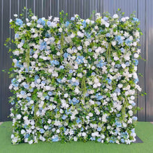 Load image into Gallery viewer, Blue Haven Flower Wall Backdrop, Wedding Photo Booth Fabric | 50% Return Refund Option
