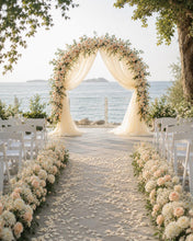 Load image into Gallery viewer, Made to Order Wedding Arch Flowers, Aisle Floral Arrangements &amp; Chiffon Draping | Halo Vow Collection
