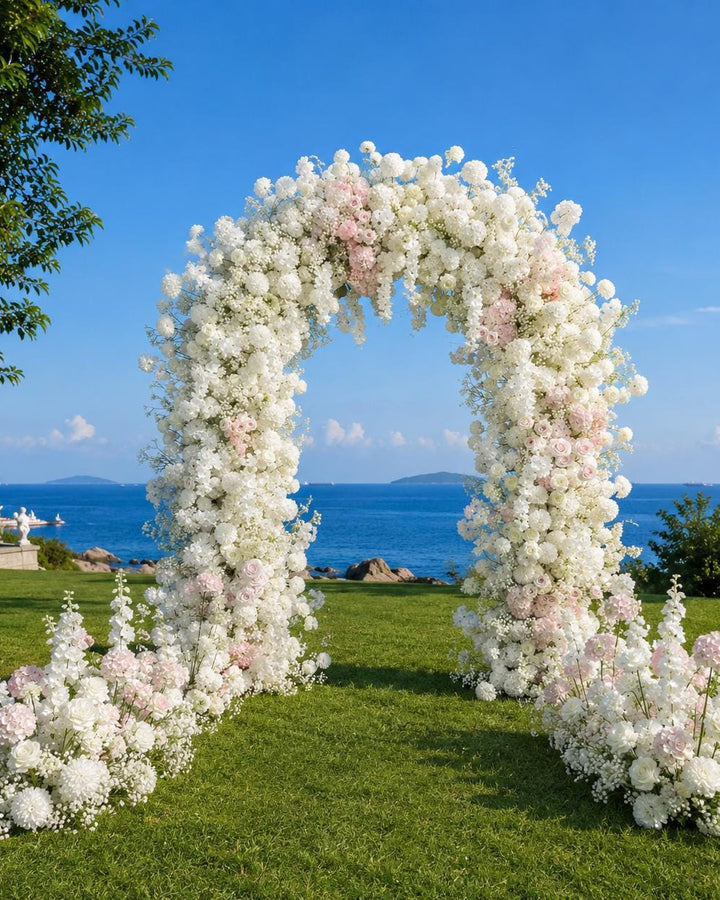 Ocean Pearl Wedding Arch Flower Arrangement Artificial Ceremony Flowers | Reception Party Decor | Optional 50% Return Refund Program