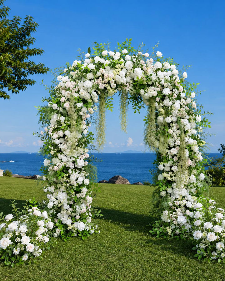 Coastal Ivory Garden Arch Flower Arrangement Artificial Ceremony Flowers | Reception Party Decor | Optional 50% Return Refund Program