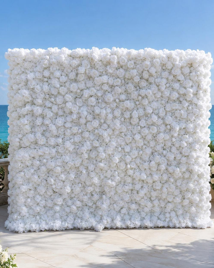 Snow White Wedding Flower Wall Backdrop - Roll-Up Photo Booth Decor | Optional 50% Return Refund Program