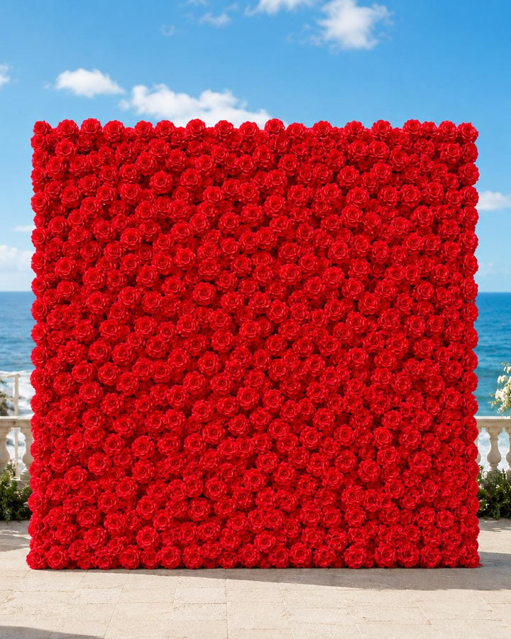 Red Rose Wedding Flower Wall Backdrop, Roll-Up Floral Wall Cloth for Ceremony Photo Booth | 50% Return Refund Option