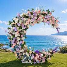 Load image into Gallery viewer, Wedding Arch Backdrop [Moonlit Garden Pastel Floral Crescent Arch Frame] for Ceremony, Photo Booth , 6x6 ft
