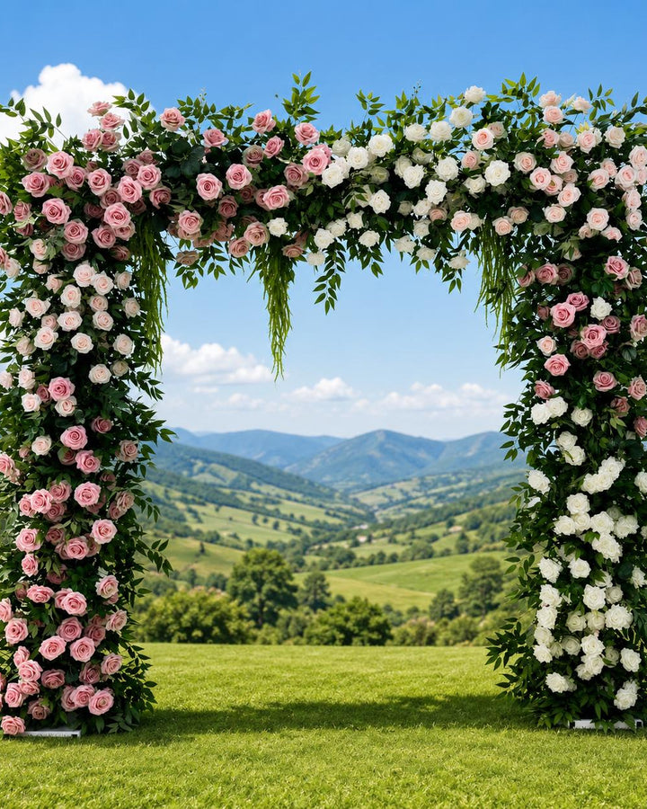 8x8 ft Elegant Fabric Wedding Arch Flowers, Artificial Ceremony Floral Arrangement,  Reception Party Stage Decor | 50% Return Refund Option