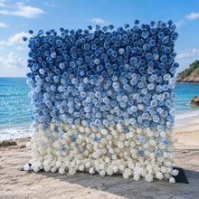 Load image into Gallery viewer, Dual-Sided Flower Wall Backdrop [Azure Tide Blue Rose Ombre Roll-Up Fabric Panel] for Ceremony &amp; Photo Booth
