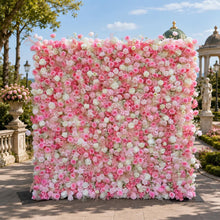 Load image into Gallery viewer, 3D Pink Rose Flower Wall Backdrop Roll Up Fabric Wedding Decor | Optional 50% Return Refund Program
