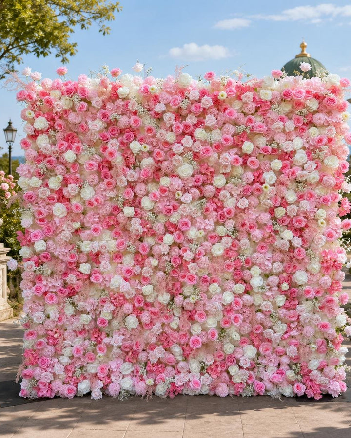 3D Pink Rose Flower Wall Backdrop Roll Up Fabric Wedding Decor | Optional 50% Return Refund Program