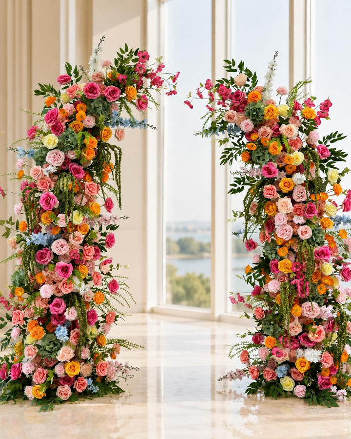 Flower Wall Backdrop [Garden Rhapsody Floral Pillar Pair] for Ceremony & Photo Booth
