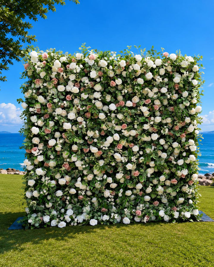 Wedding Flower Wall Backdrop, Roll Up Fabric Floral Wall for Ceremony Photo Booth | 50% Return Refund Option