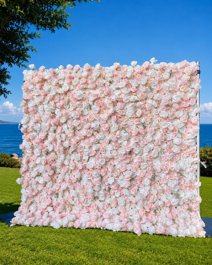 Pink White 3D Wedding Flower Wall Backdrop, Roll Up Floral Wall for Ceremony  Photo Booth | 50% Return Refund Option