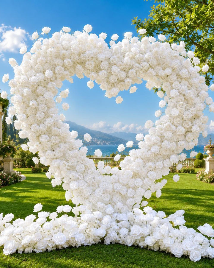 Heart Shaped Wedding Flower Arch Fabric base Flower Arrangement 6.5x6.5 ft, Ceremony Photo Booth Backdrop | 50% Return Refund Option
